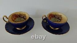 Vintage Aynsley Cobalt blue and gold orchard fruit tea cup and saucer set of 2