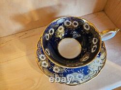 Vintage Aynsley Floral Gold and Cobalt Blue Teacup Cup & Saucer England