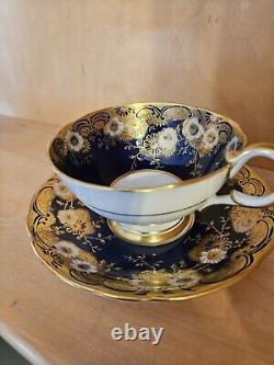 Vintage Aynsley Floral Gold and Cobalt Blue Teacup Cup & Saucer England