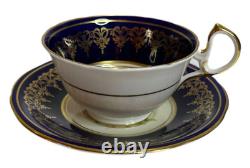 Vintage Aynsley Tea Cup & Saucer Cobalt Blue, Gold Scrollwork Pink Tea Rose 1940
