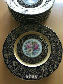 Vintage Black Knight Hohenberg Bavaria Cobalt Gold Floral Center Dinner Plate 12