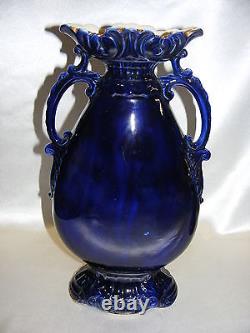 Vintage Cobalt Blue 15 Vase Gold Overlay Double Handled Made in England Elite