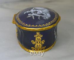Vintage Cobalt Blue, Enamel & Gold Porcelain Jewelry Trinket Box Roman Design