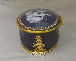 Vintage Cobalt Blue, Enamel & Gold Porcelain Jewelry Trinket Box Roman Design