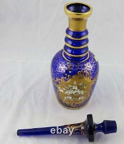 Vintage Cobalt Blue & Gold Overlay Bohemian Glass Decanter Czech 18 Excellent