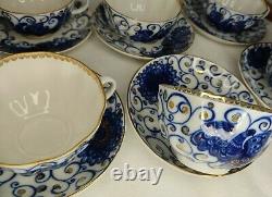Vintage Coffee Tea Set Lomonosov 6 persons Cup & Saucer Cobalt & Gold