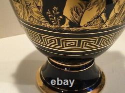 Vintage Greek Cobalt Blue Gold Hand Painted Amphora Style Porcelain Vase, marked