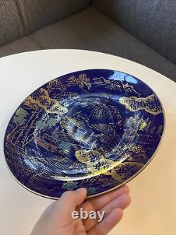 Vintage Japanese Arita Cobalt Blue Porcelain 11 Plate Platter Handpainted Gold