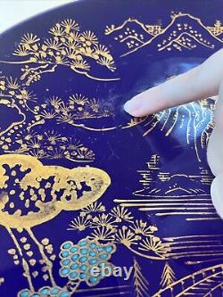 Vintage Japanese Arita Cobalt Blue Porcelain 11 Plate Platter Handpainted Gold