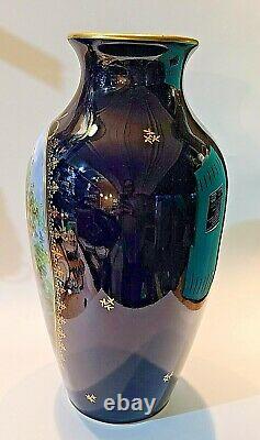 Vintage Limoges Tharaud Signed Cobalt Vase Hand Painted With Gold Accents 15