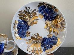 Vintage Lomonosov Porcelain Set of 2 Cobalt Blue and Gold Cups and Saucers