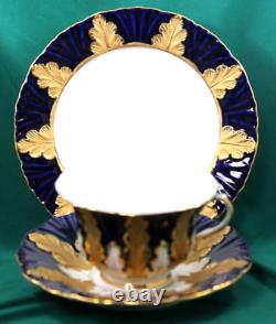 Vintage Meissen Cobalt Blue Acanthus Leave Mocha Cup with Saucer & Dessert Plate
