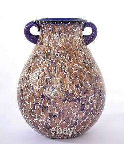 Vintage Murano Gold Copper Art Glass Vase Cobalt Blue Interior