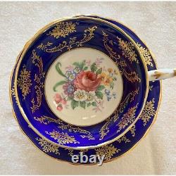 Vintage Paragon By Appointment Cobalt Blue And Gold Gilt Bouquet Tea Cup And Sau