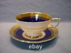 Vintage Paragon Cobalt Blue Rose Bouquet Teacup & Saucer Heavy Gold