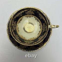 Vintage Paragon Cobalt Blue and Gold Ornate Lace Detail Teacup and Saucer Ivory