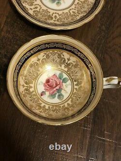 Vintage Paragon Cobalt navy Blue Gold Gilt Cabbage Rose Teacup and Saucer