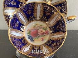 Vintage Paragon Porcelain Cobalt Blue and Fruits Footed Cup and Saucer