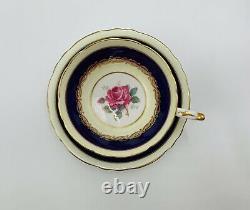 Vintage Paragon Teacup And Saucer Cobalt Blue Gold Gilt Rose Mint Condition