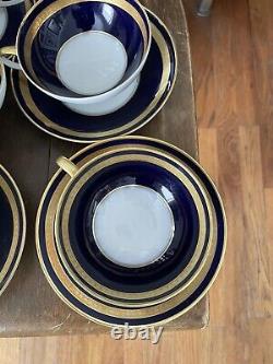 Vintage Rosenthal Germany Eminence Cobalt Blue and Gold Cup and Saucers Set of 7