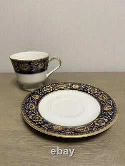 Vintage Royal Castle Cobalt Blue Gold Floral Teacup + Saucer 12 Sets (Japan)