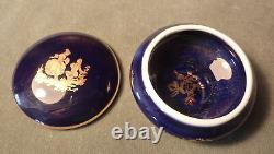 Vintage Sm Round Cobalt Blue/gold Lovers Limoges French Porcelain Trinket Box