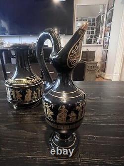 Vintage Spyropoulos Greece Cobalt Blue 24k Gold Handmade Porcelain Vase Set Of 5