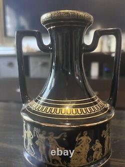 Vintage Spyropoulos Greece Cobalt Blue 24k Gold Handmade Porcelain Vase Set Of 5