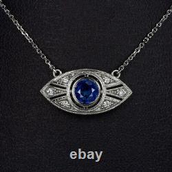 Vintage Style Wedding Evileye Pendant 14K White Gold 1.80 Ct Lab Created Diamond