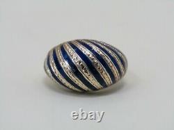 Vintage Textured 14k Yellow Gold Cobalt Blue Enamel Dome Band Ring Size 6.5