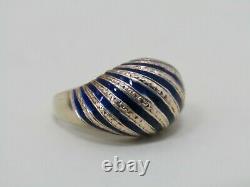 Vintage Textured 14k Yellow Gold Cobalt Blue Enamel Dome Band Ring Size 6.5