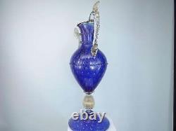 Vintage Venetian cobalt blue gold and controlled bubbles ewer form sculptural va