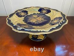 Vintage WEIMAR Jutta Cobalt Blue/Gold Porcelain Footed Cake Stand Pedestal Plate