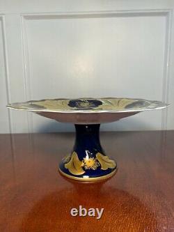Vintage WEIMAR Jutta Cobalt Blue/Gold Porcelain Footed Cake Stand Pedestal Plate