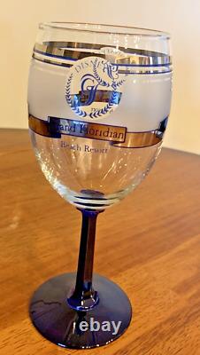 Vtg Grand Floridian Cobalt Blue & Gold Frosted Wine Glass Gatsby Style