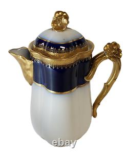 WM Guerin Limoges France Cobalt Blue Gold Trim Chocolate Pot Antique Vintage