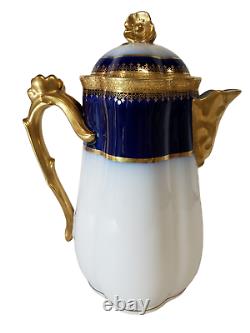 WM Guerin Limoges France Cobalt Blue Gold Trim Chocolate Pot Antique Vintage
