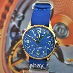 Watch RAKETA Pilot AVIATOR Blue Dial Vintage Wristwatch USSR 2609. HA Gold case