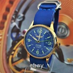 Watch RAKETA Pilot AVIATOR Blue Dial Vintage Wristwatch USSR 2609. HA Gold case