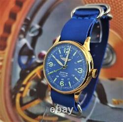 Watch RAKETA Pilot AVIATOR Blue Dial Vintage Wristwatch USSR 2609. HA Gold case