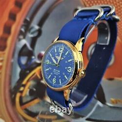 Watch RAKETA Pilot AVIATOR Blue Dial Vintage Wristwatch USSR 2609. HA Gold case