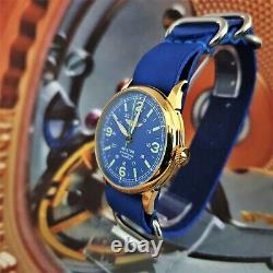 Watch RAKETA Pilot AVIATOR Blue Dial Vintage Wristwatch USSR 2609. HA Gold case