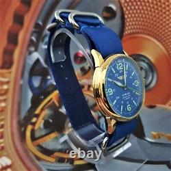 Watch RAKETA Pilot AVIATOR Blue Dial Vintage Wristwatch USSR 2609. HA Gold case