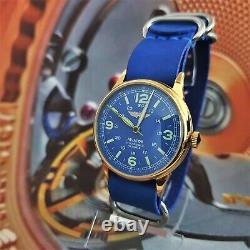 Watch RAKETA Pilot AVIATOR Blue Dial Vintage Wristwatch USSR 2609. HA Gold case