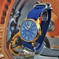 Watch RAKETA Pilot AVIATOR Blue Dial Vintage Wristwatch USSR 2609. HA Gold case