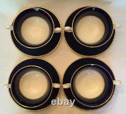 Wedgwood Piccadilly Cobalt Footed Cream Soup Bowl Saucer Set of 4 Gold Backstamp