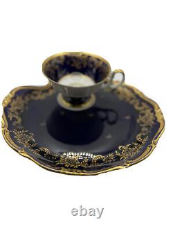 Weimar Germany Rare Tea cup- a Large Plate Cobalt Blue & Gold guilt/Set Of Two