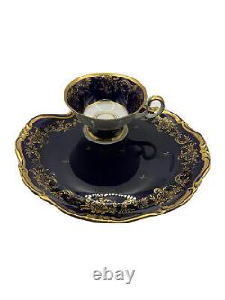 Weimar Germany Rare Tea cup- a Large Plate Cobalt Blue & Gold guilt/Set Of Two