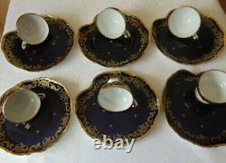 Weimar Katherina Pattern 6 Cups & Cooke Plate Set Cobalt/Gold. Hard to Find. New