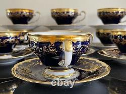 Weimar Porcelain 20003 Katharina Cobalt Blue & Gold Footed 10 Cups and Saucers